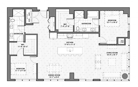 Floor plan for 2 beds, 2 baths, 1592 sqft